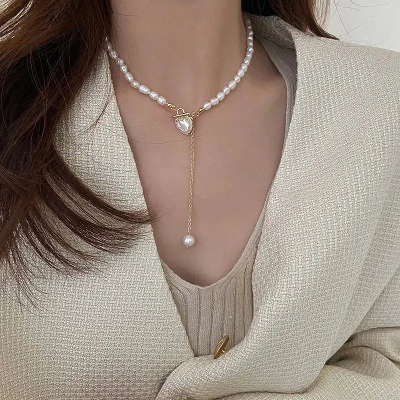 Lovcia Exquisite French Gentle Natural Pearl Heart Shell Necklace - Embrace Elegance with Every Step-Necklaces-Necklace-Necklace