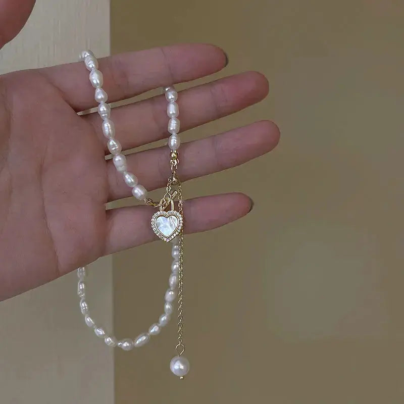 Lovcia Exquisite French Gentle Natural Pearl Heart Shell Necklace - Embrace Elegance with Every Step-Necklaces-Necklace-Necklace