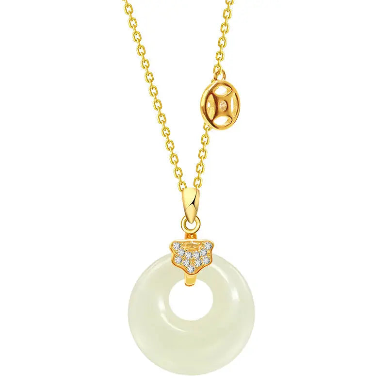Lovcia Exquisite Hotan Jade 925 Silver Pendant Necklace-Necklaces-Gold-Gold