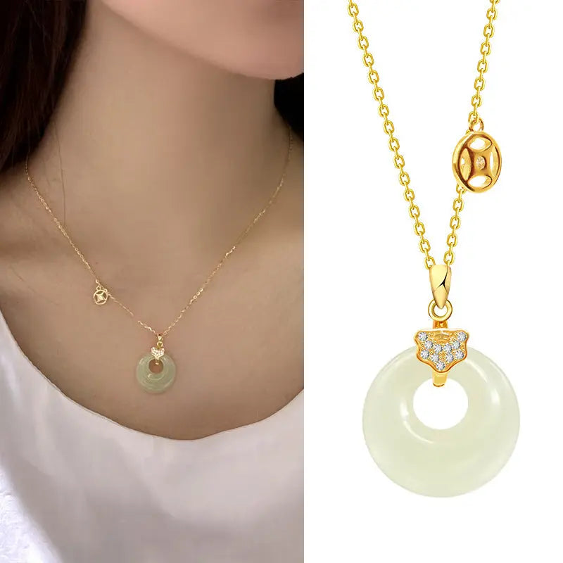 Lovcia Exquisite Hotan Jade 925 Silver Pendant Necklace-Necklaces-Gold-Gold
