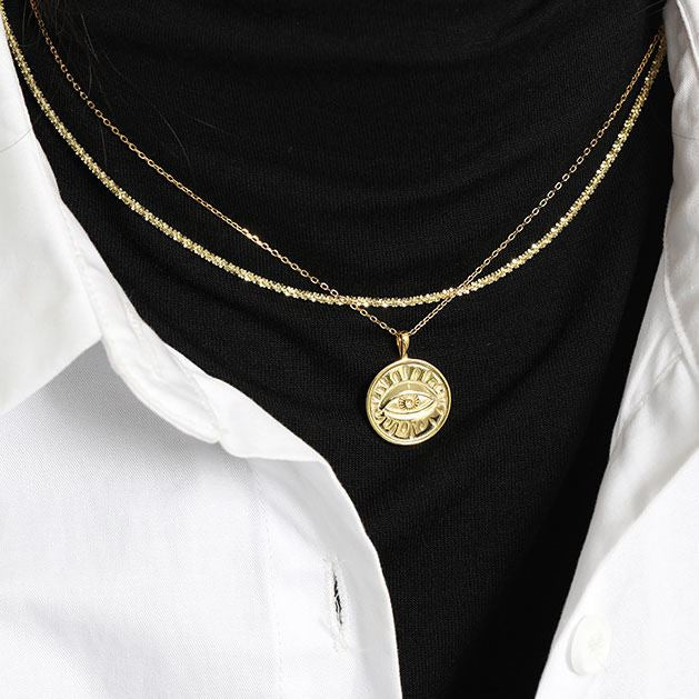 Lovcia Eye Pendant Necklace Gold Tone 18mm 925 Silver-Necklaces-