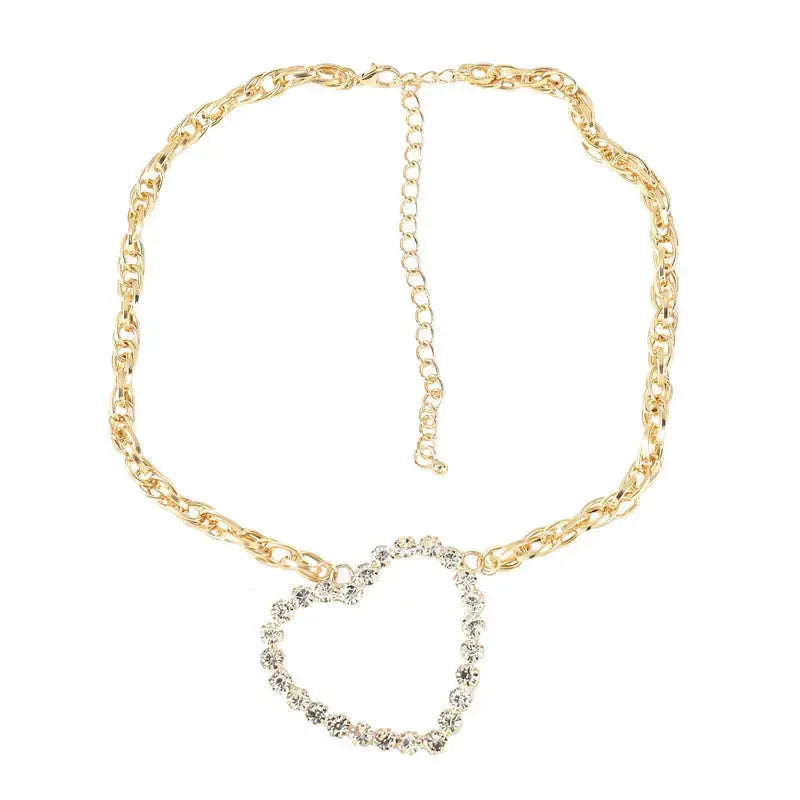 Lovcia Fashion Alloy Diamond Rhinestone Love Heart Pendant Hip Hop Necklace-Necklaces-Gold-Gold