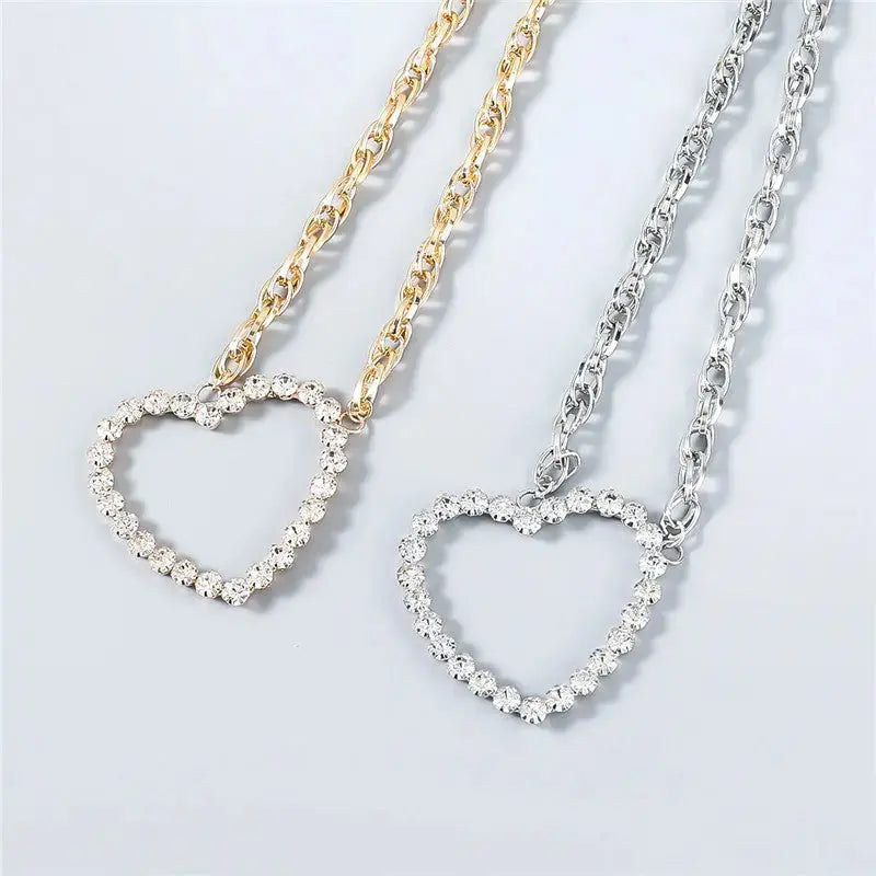 Lovcia Fashion Alloy Diamond Rhinestone Love Heart Pendant Hip Hop Necklace-Necklaces-Gold-Gold