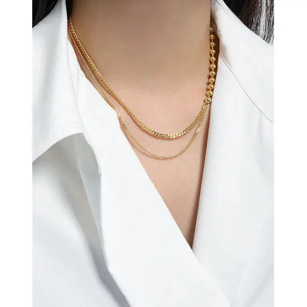 LOVCIA Fashion Asymmetry Beads Chain 925 Sterling Silver Necklace