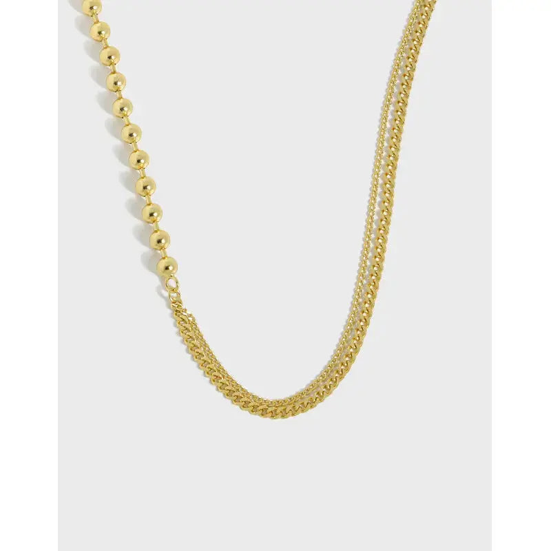 Lovcia Fashion Asymmetry Beads Chain 925 Sterling Silver Necklace-Necklaces-Rhodium-Rhodium