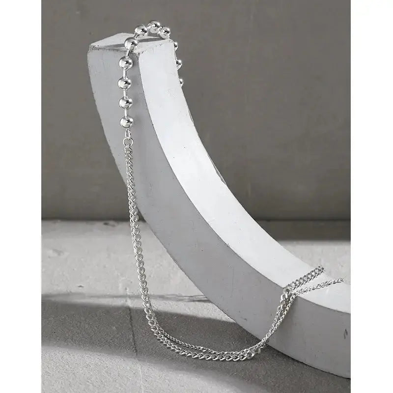 Lovcia Fashion Asymmetry Beads Chain 925 Sterling Silver Necklace-Necklaces-Rhodium-Rhodium