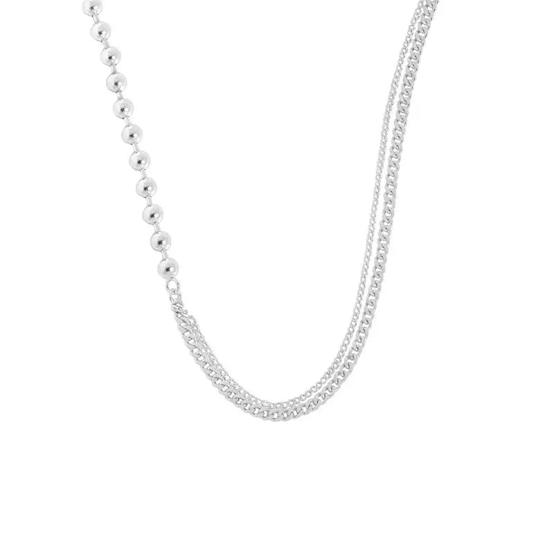 Lovcia Fashion Asymmetry Beads Chain 925 Sterling Silver Necklace-Necklaces-Rhodium-Rhodium