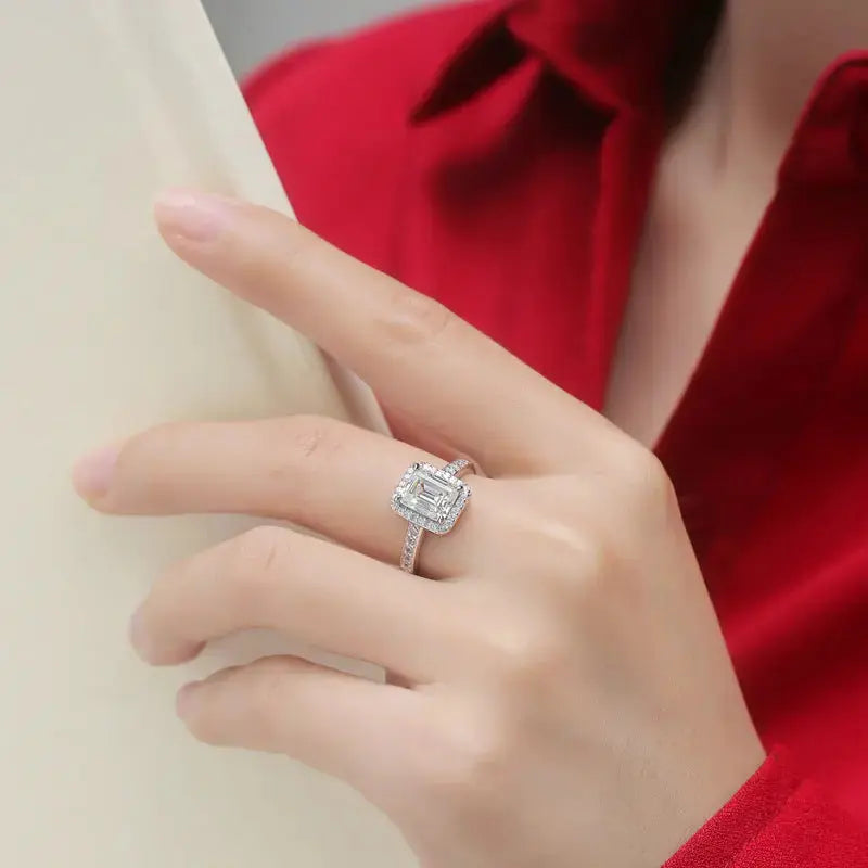 Lovcia Fashion Baguette Moissanite CZ 925 Sterling Silver Adjustable Ring-Rings-1 ct ( Certificate Included )-1 ct ( Certificate Included )