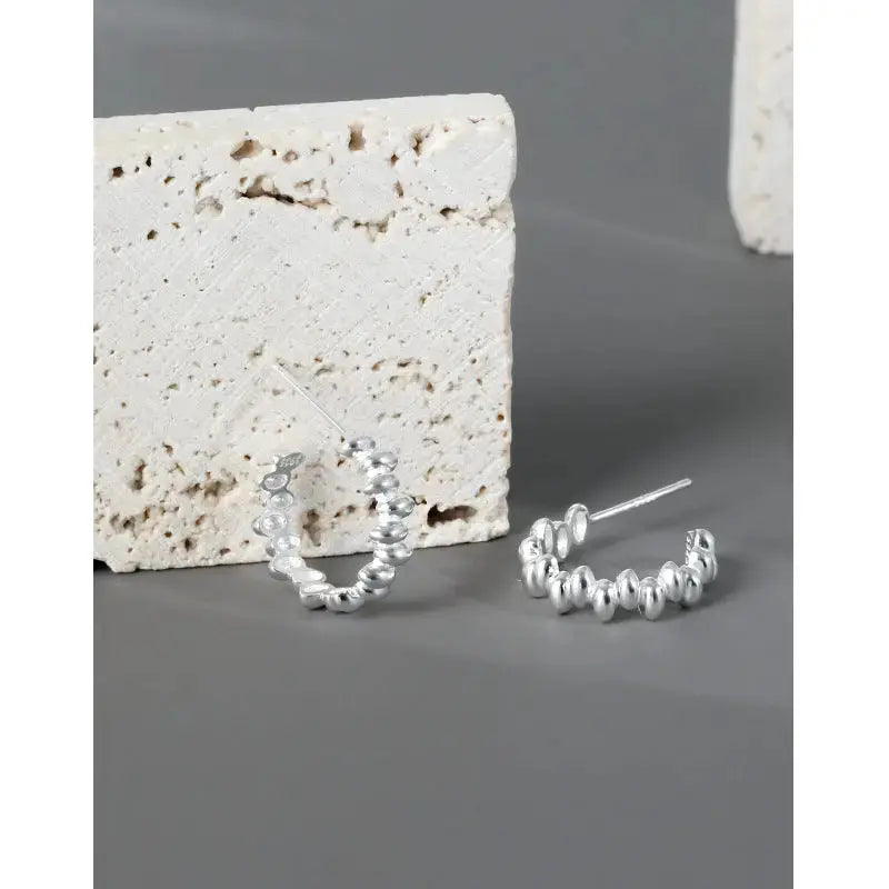 Lovcia Fashion Beads Bubbles Circle 925 Sterling Silver Hoop Earrings-Earrings-Rhodium-Rhodium