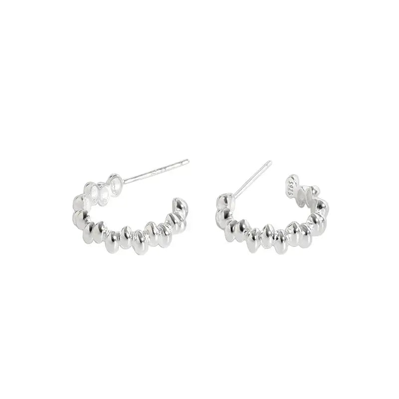 Lovcia Fashion Beads Bubbles Circle 925 Sterling Silver Hoop Earrings-Earrings-Rhodium-Rhodium