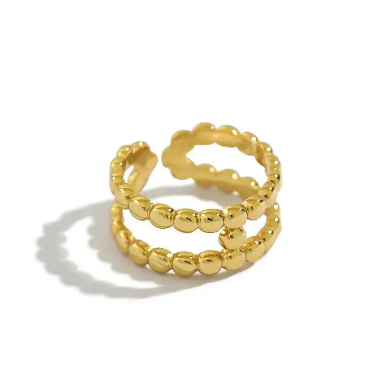 Lovcia Fashion Beads Doule Layer H 925 Sterling Silver Adjustable Ring-Rings-Silver-Silver