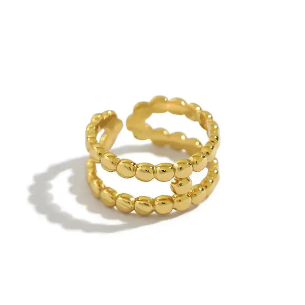 Lovcia Fashion Beads Doule Layer H 925 Sterling Silver Adjustable Ring-Rings-Silver-Silver