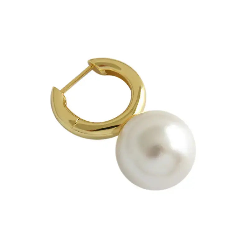 Lovcia Fashion Big Round Shell Pearl 925 Sterling Silver Hoop Earring(Single)-Earrings-Yellow Gold (Single)-Yellow Gold (Single)