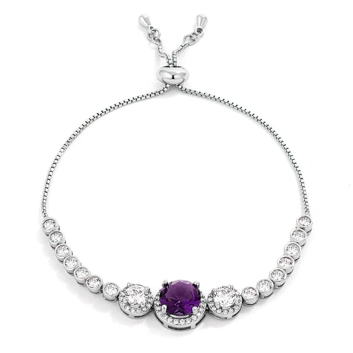 Buy LOVCIA Rhodium-Plated Purple & Clear CZ Slider Tennis Bracelet with Graduated Stones - Latest Trendy Bracelet for Women