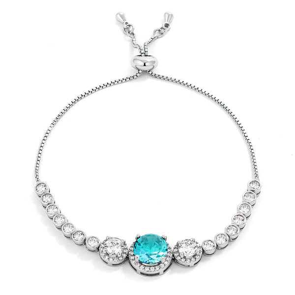 Buy LOVCIA Rhodium Plated Aqua and White CZ Slider Tennis Bracelet - Latest Trendy Bracelet for Women