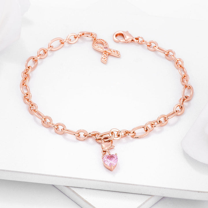 Buy LOVCIA Rose Goldtone Breast Cancer Awareness Ribbon Bracelet with Pink Heart Charm - Latest Trendy Bracelet for Women