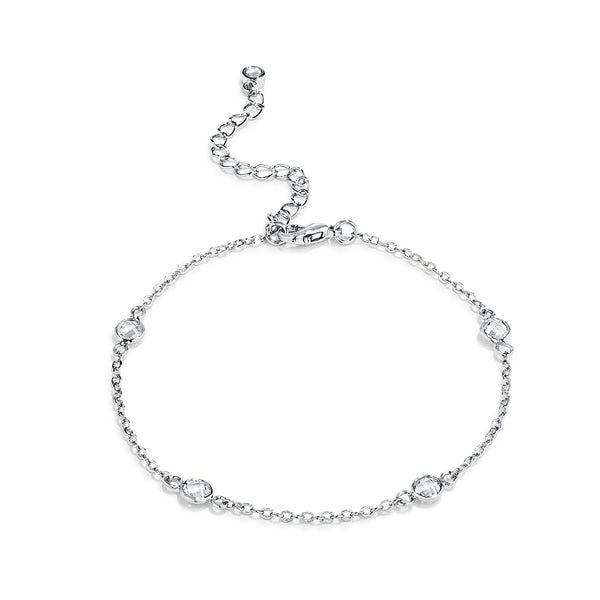 Buy LOVCIA Rhodium Plated Saturn Bracelet with Clear CZ Round Bezel Design - Latest Trendy Bracelet for Women