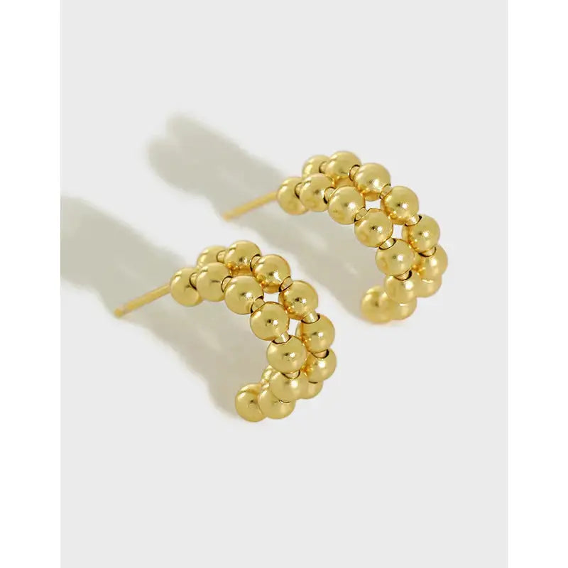 Lovcia Fashion Bubbles Beads C Shape 925 Sterling Silver Hoop Earrings-Earrings-Rhodium-Rhodium