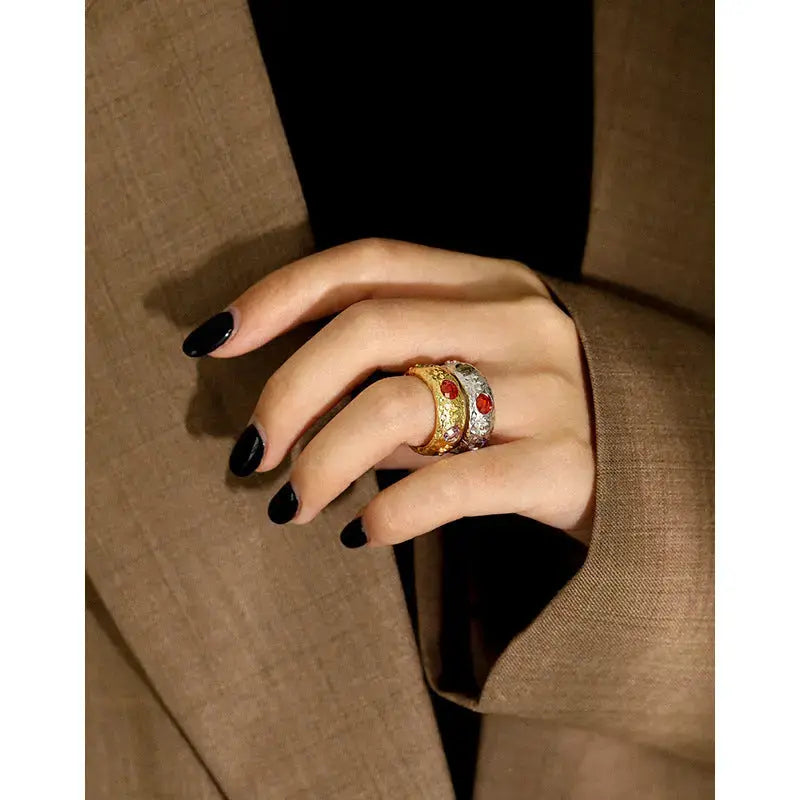 Lovcia Fashion Colorful Round CZ 925 Sterling Silver Adjustable Ring-Rings-Rhodium-Rhodium