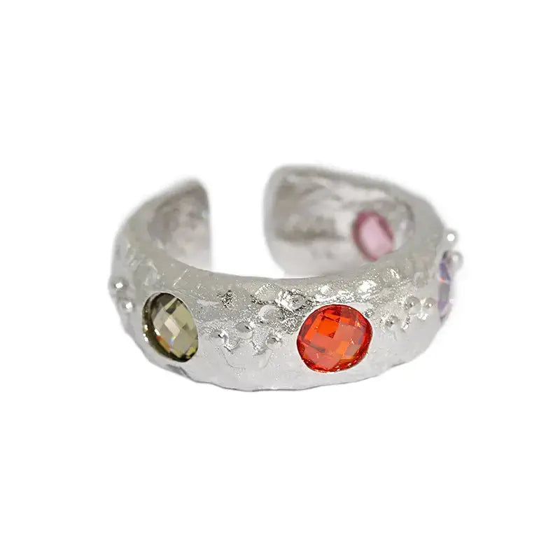 Lovcia Fashion Colorful Round CZ 925 Sterling Silver Adjustable Ring-Rings-Rhodium-Rhodium