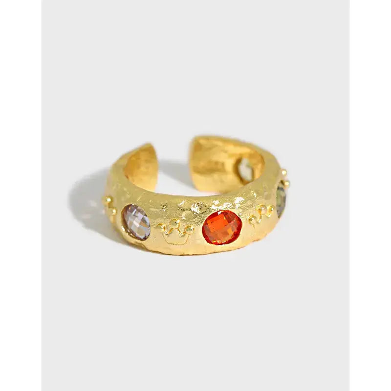 Lovcia Fashion Colorful Round CZ 925 Sterling Silver Adjustable Ring-Rings-Yellow Gold-Yellow Gold
