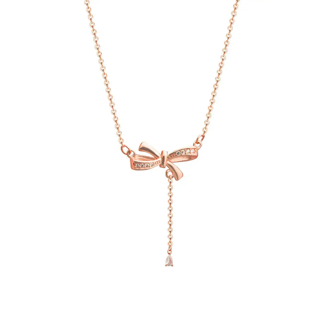 Lovcia Fashion CZ Bowknot 925 Sterling Silver Necklace-Necklaces-Silver-Silver