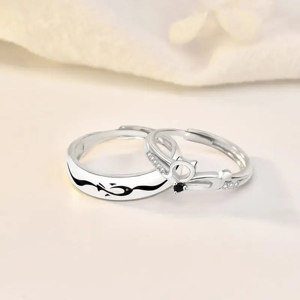 Lovcia Fashion CZ Cat Love Fish 925 Sterling Silver Adjustable Promise Ring-Rings-Men Ring-Men Ring