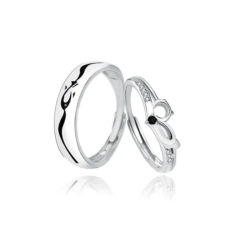 Lovcia Fashion CZ Cat Love Fish 925 Sterling Silver Adjustable Promise Ring-Rings-Men Ring-Men Ring