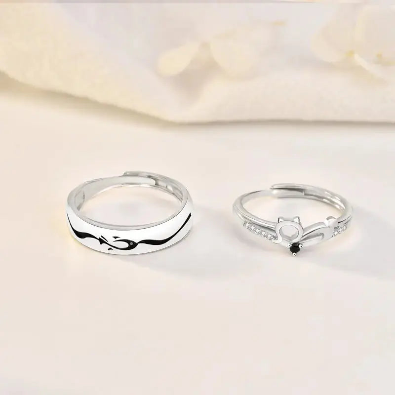 Lovcia Fashion CZ Cat Love Fish 925 Sterling Silver Adjustable Promise Ring-Rings-Men Ring-Men Ring