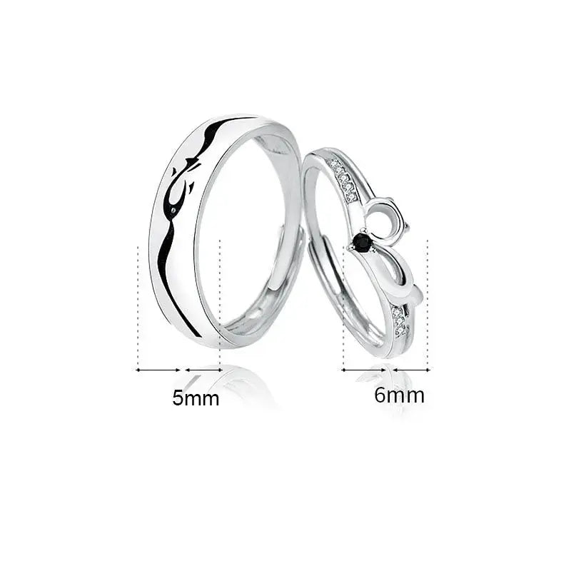 Lovcia Fashion CZ Cat Love Fish 925 Sterling Silver Adjustable Promise Ring-Rings-Men Ring-Men Ring