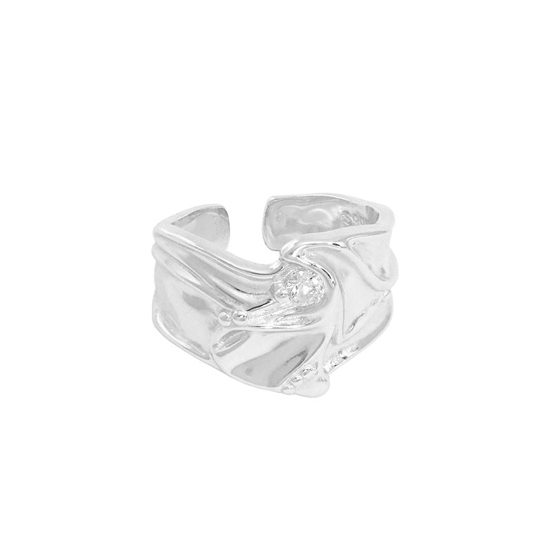 Lovcia Fashion CZ Flowing River Ring Gold Open Adjustable-Rings-Rhodium-Rhodium