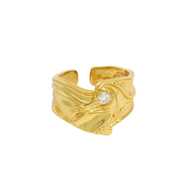 Lovcia Fashion CZ Flowing River Ring Gold Open Adjustable-Rings-Yellow Gold-Yellow Gold