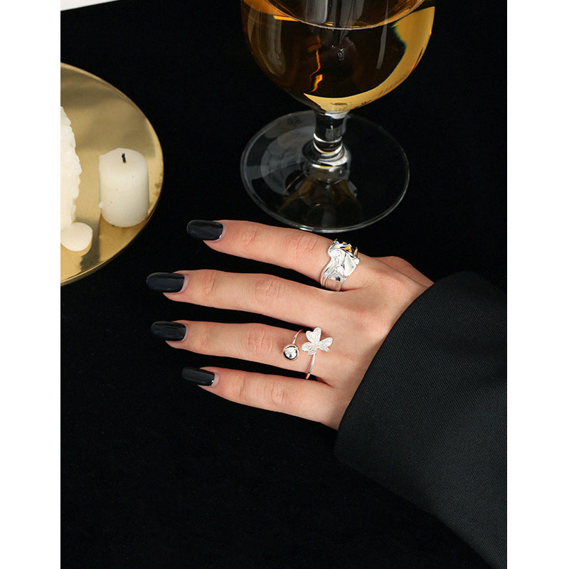 Lovcia Fashion CZ Flowing River Ring Gold Open Adjustable-Rings-Yellow Gold-Yellow Gold