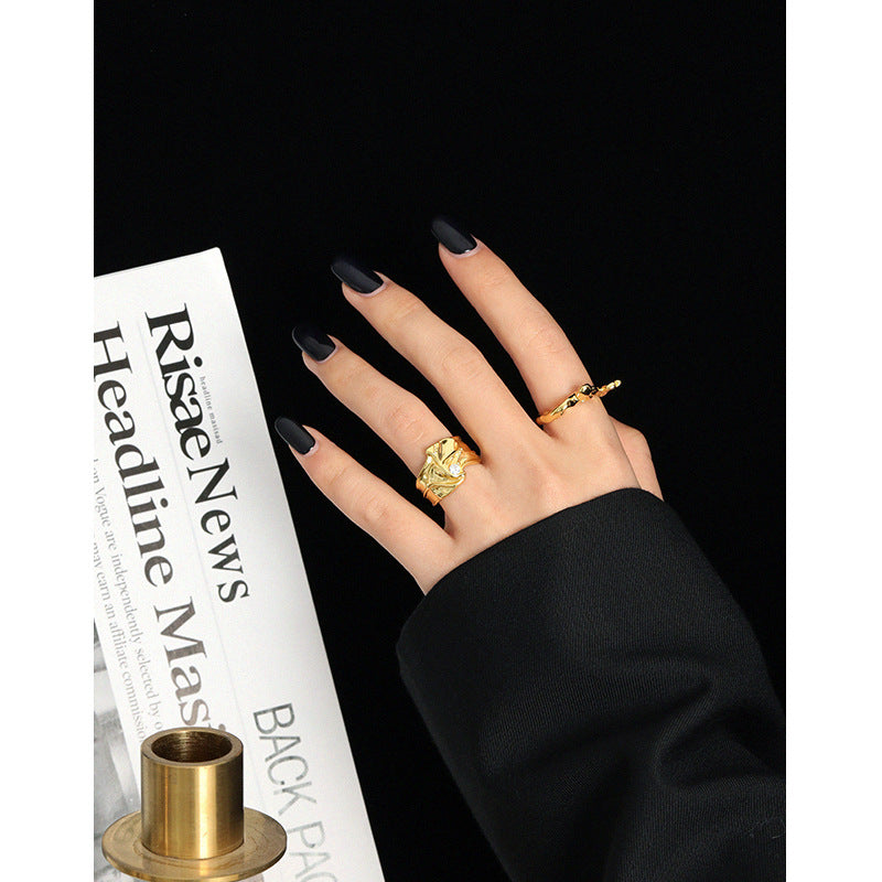 Lovcia Fashion CZ Flowing River Ring Gold Open Adjustable-Rings-Yellow Gold-Yellow Gold