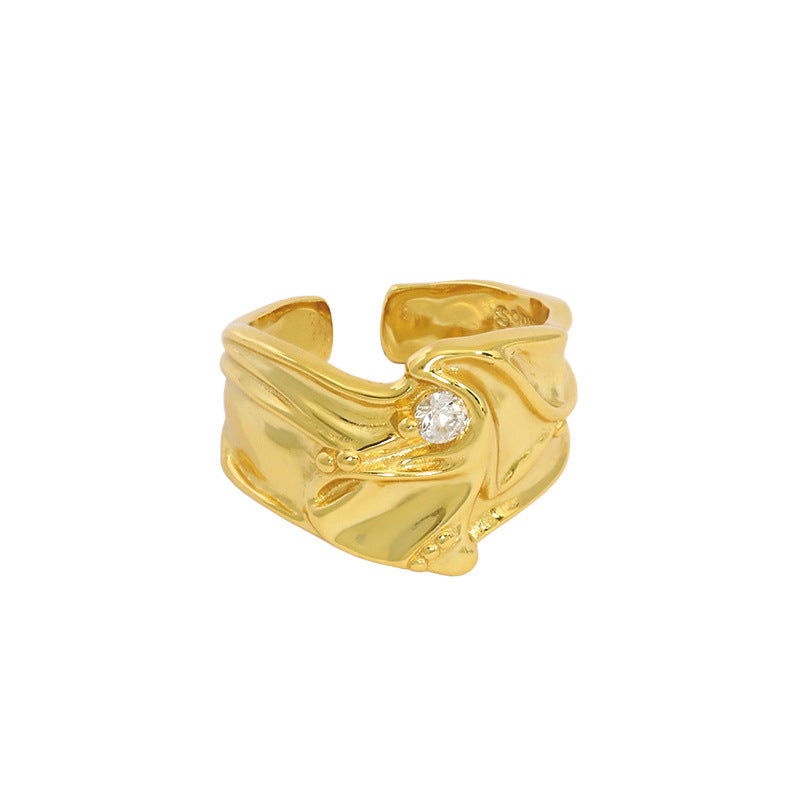 Lovcia Fashion CZ Flowing River Ring Gold Open Adjustable-Rings-Yellow Gold-Yellow Gold