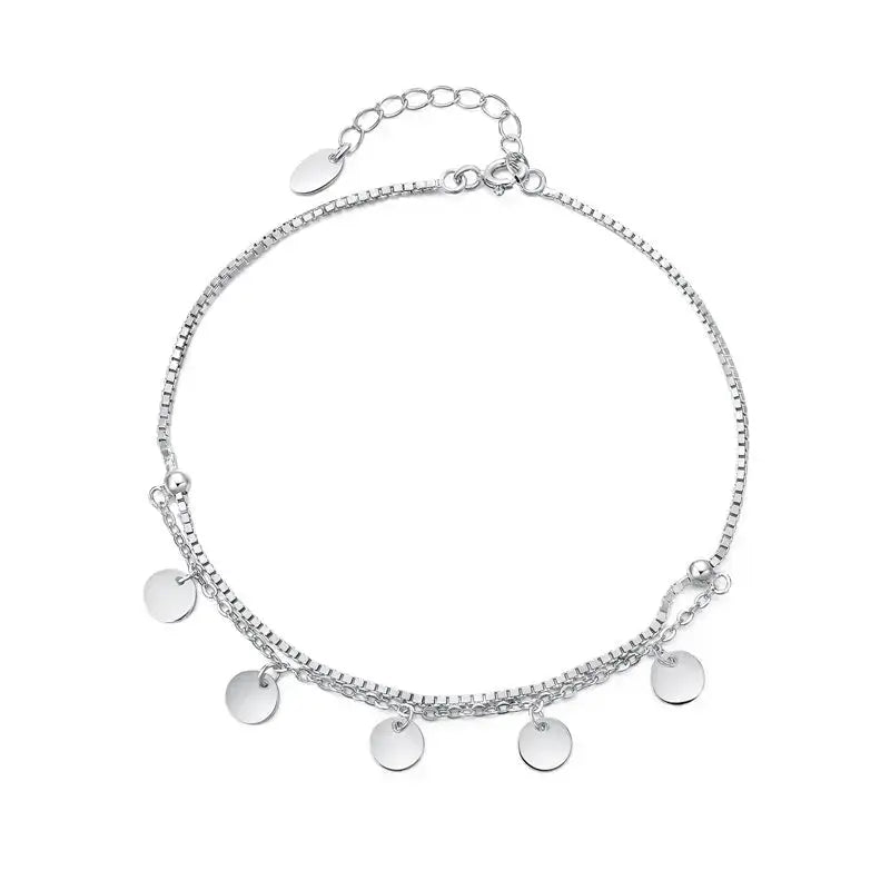 Lovcia Fashion Dangle Silver Bean 925 Sterling Silver Double Layer Foot Anklet-Anklets-