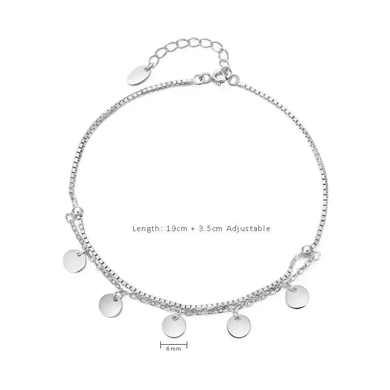 Lovcia Fashion Dangle Silver Bean 925 Sterling Silver Double Layer Foot Anklet-Anklets-