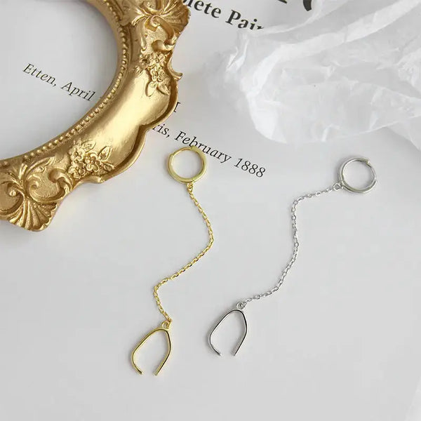 Lovcia Fashion Double Holes Chain New 925 Sterling Silver Hoop Earring(Single)-Earrings-Silver (Single)-Silver (Single)