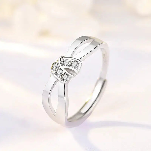 Lovcia Fashion Double Layer Cross CZ Knot 925 Sterling Silver Adjustable Ring-Rings-Silver-Silver