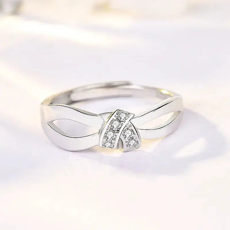 Lovcia Fashion Double Layer Cross CZ Knot 925 Sterling Silver Adjustable Ring-Rings-Silver-Silver