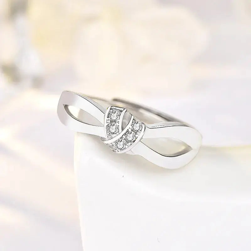 Lovcia Fashion Double Layer Cross CZ Knot 925 Sterling Silver Adjustable Ring-Rings-Silver-Silver