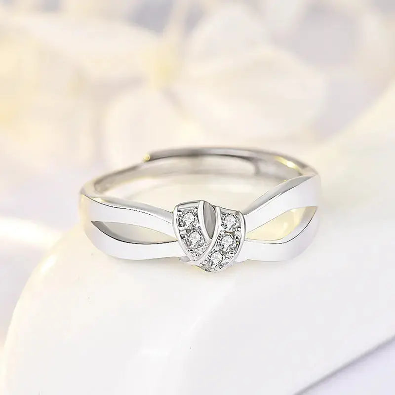 Lovcia Fashion Double Layer Cross CZ Knot 925 Sterling Silver Adjustable Ring-Rings-Silver-Silver
