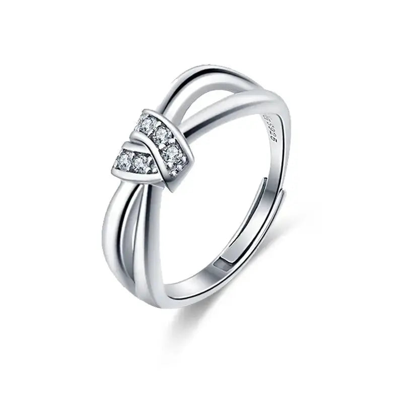 Lovcia Fashion Double Layer Cross CZ Knot 925 Sterling Silver Adjustable Ring-Rings-Silver-Silver