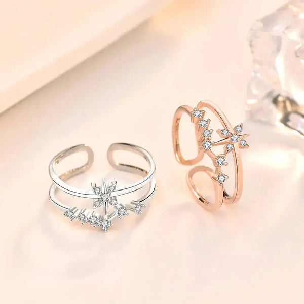 Lovcia Fashion Double Layer CZ Stars River 925 Sterling Silver Adjustable Ring-Rings-Rose Gold-Rose Gold