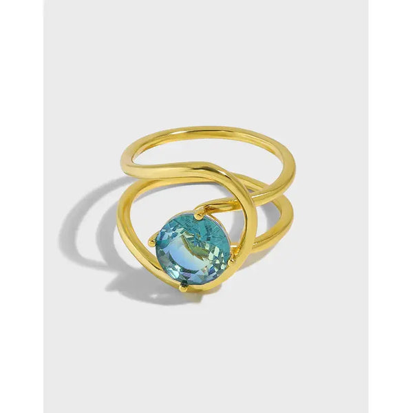 Lovcia Fashion Double Layer Scenery Stone 925 Sterling Silver Adjustable Ring-Rings-Yellow Gold-Yellow Gold
