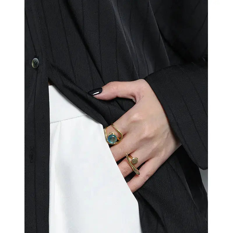 Lovcia Fashion Double Layer Scenery Stone 925 Sterling Silver Adjustable Ring-Rings-Yellow Gold-Yellow Gold