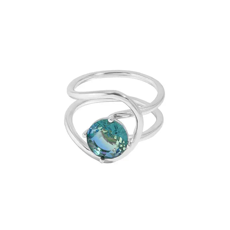 Lovcia Fashion Double Layer Scenery Stone 925 Sterling Silver Adjustable Ring-Rings-Yellow Gold-Yellow Gold