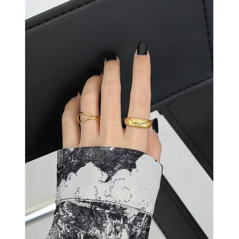 Lovcia Fashion Double Layers Cross 925 Sterling Silver Adjustable Ring-Rings-Rhodium-Rhodium