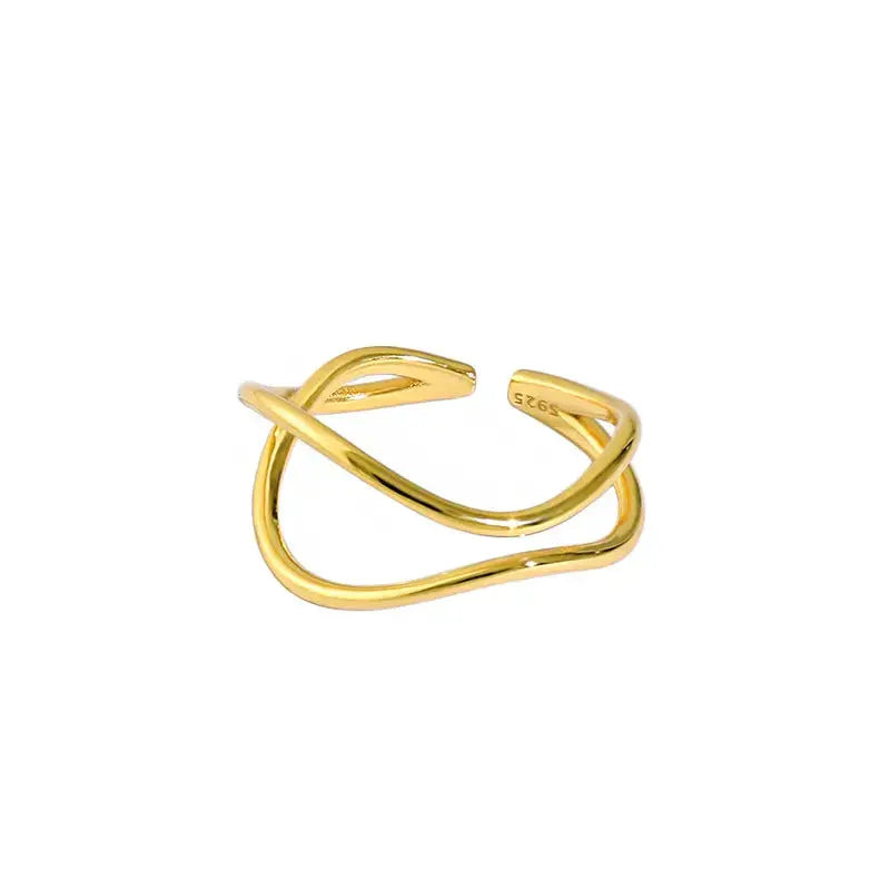 Lovcia Fashion Double Layers Cross 925 Sterling Silver Adjustable Ring-Rings-Yellow Gold-Yellow Gold