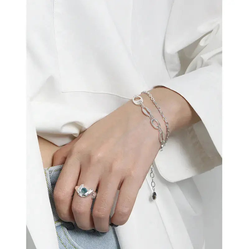 Lovcia Fashion Double Layers Pig Nose Curb Chain 925 Sterling Silver Bracelet-Bracelets-Silver-Silver